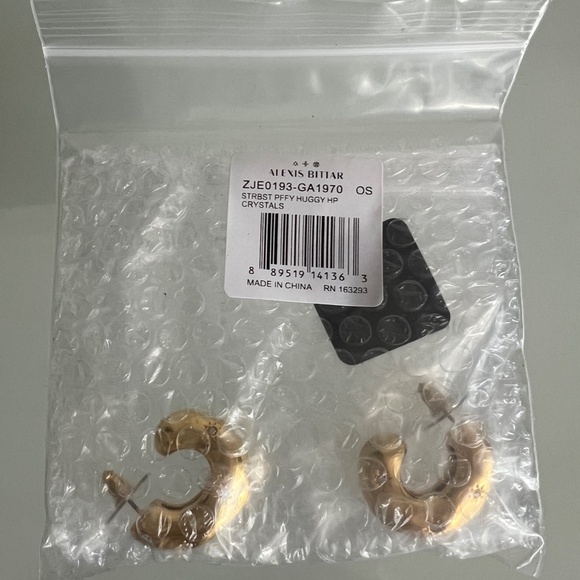 ALEXIS BITTAR Starburst Crystal 14K Gold Plated Huggie Earrings - Picture 9 of 9